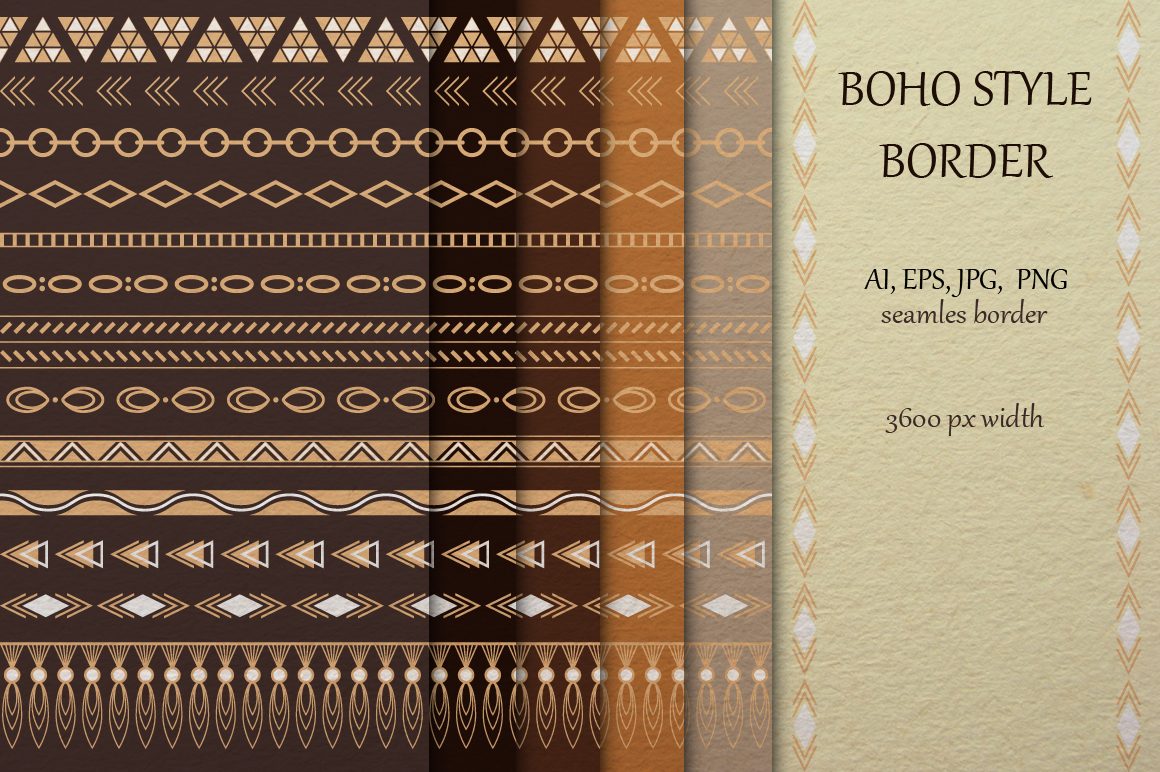 Boho style tribal border collection