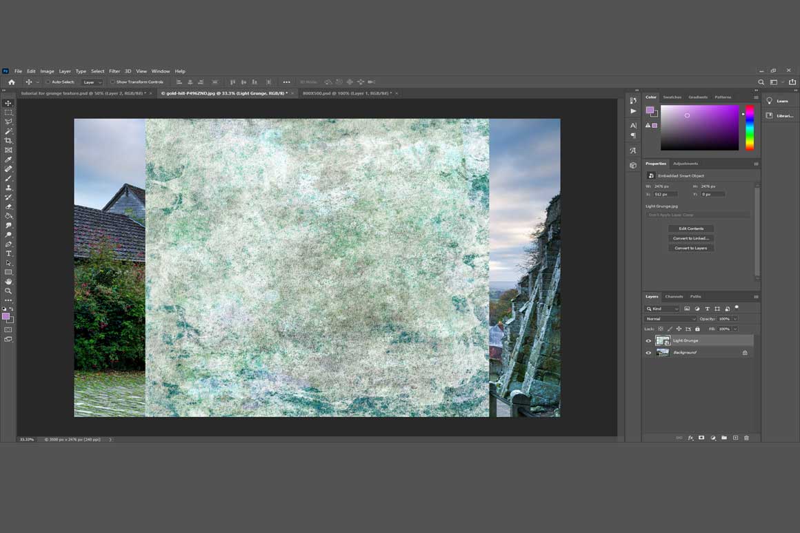 Preview of grunge texture editing in photoshop