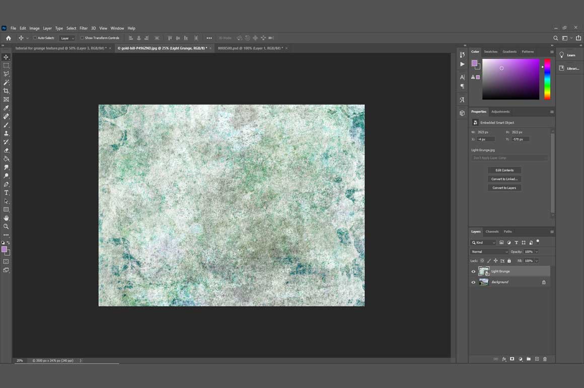 Preview of grunge texture effect in photoshop