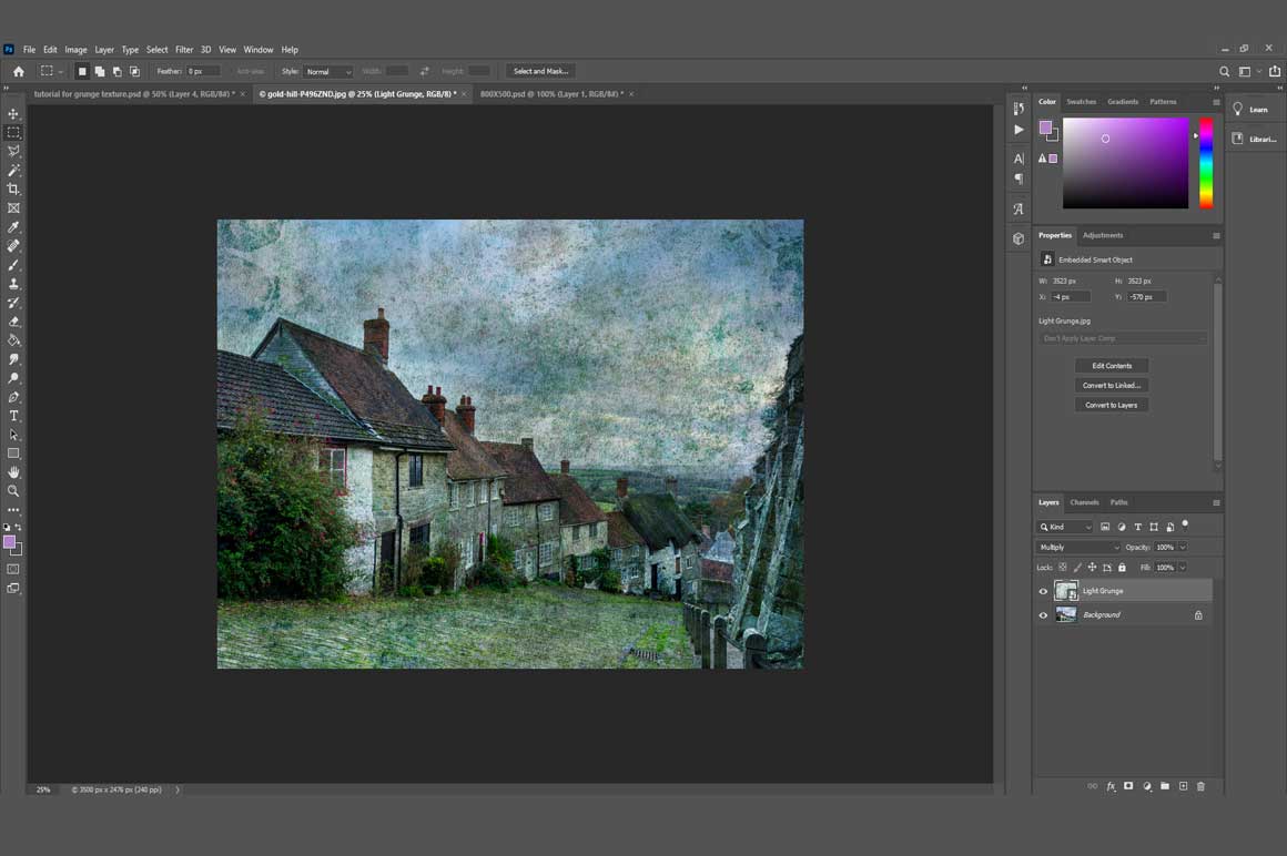 Preview of image with grunge texture effect in photoshop