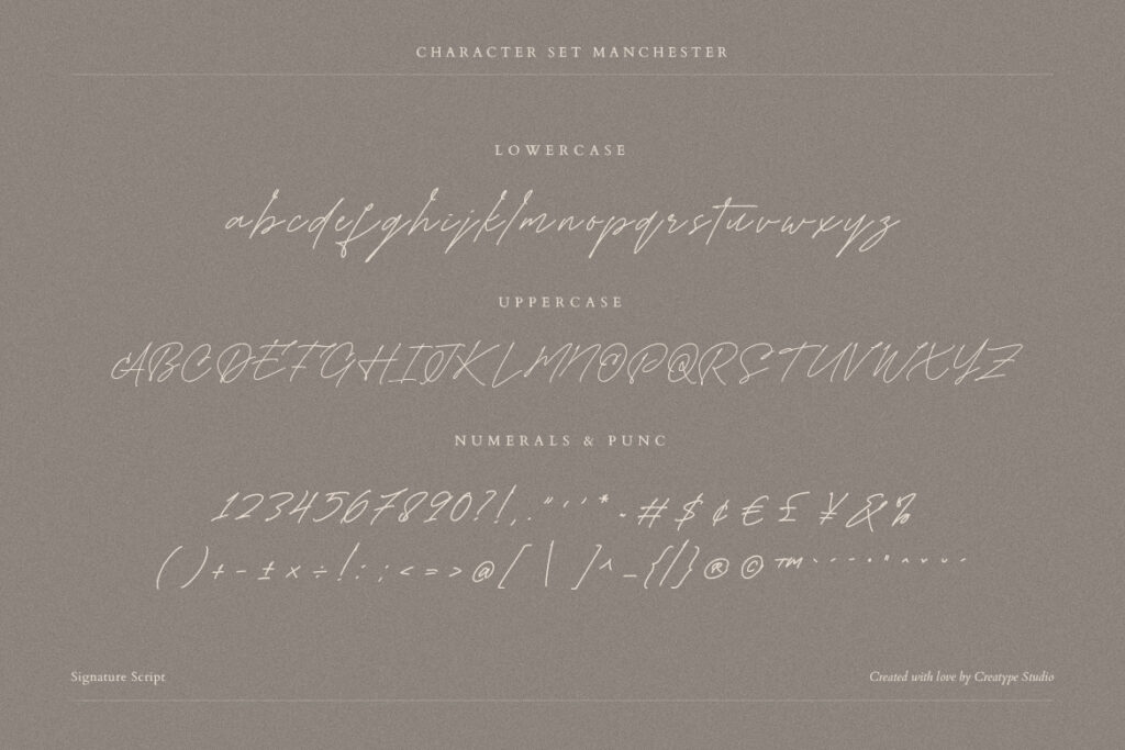 Manchester Font Character Set 1 Preview Image
