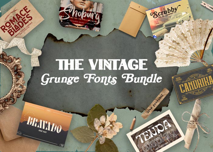 The Vintage Grunge Fonts Bundle Poster Preview