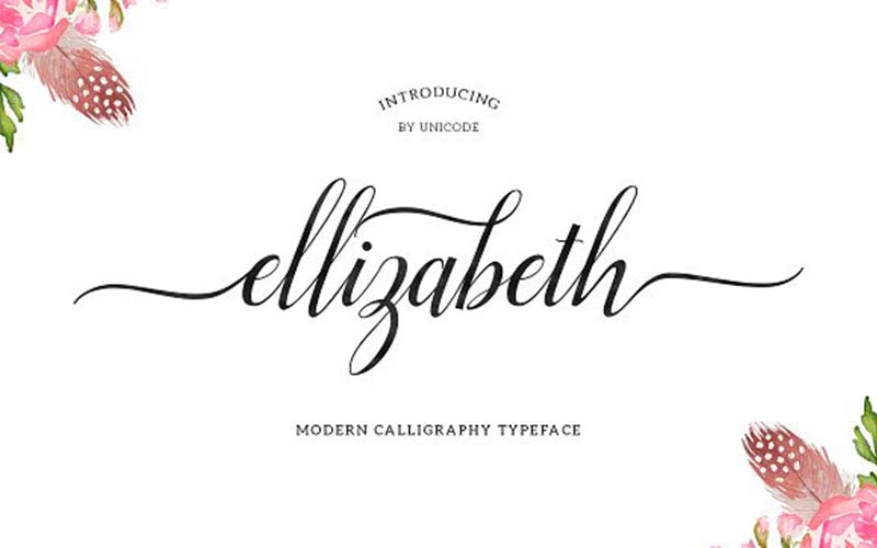 Ellizabeth font banner with flower decoration at two corners