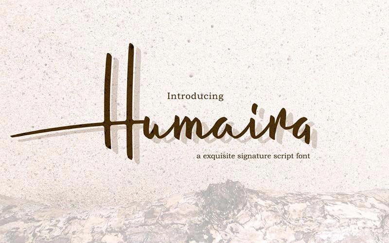 Humaira font banner with mountains in the background