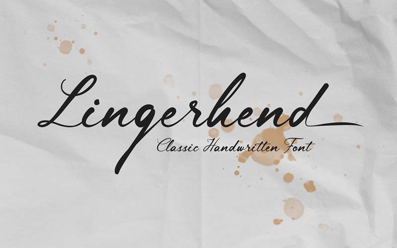 Lingerhend font banner with coffee stains on a white sheet