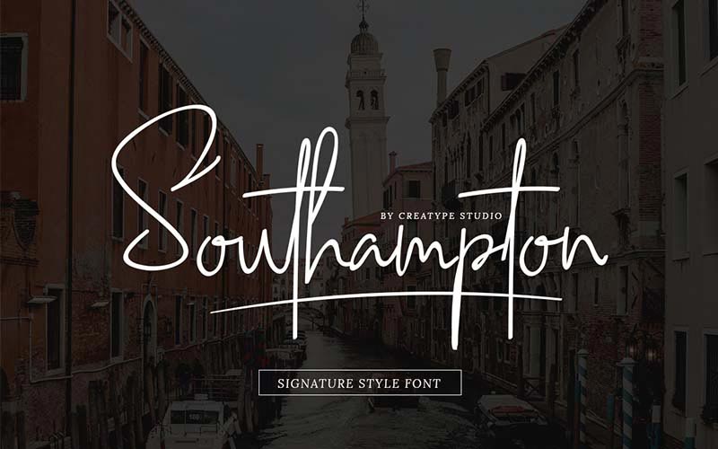 Southampton font banner with a street and buildings in the background