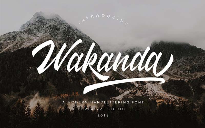 Wakanda font banner with mountains in the background