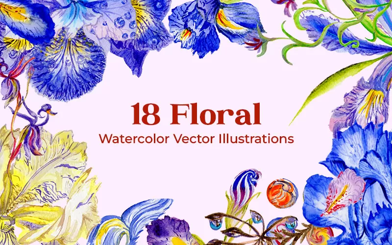 18 Floral Watercolor Vector Illustrations