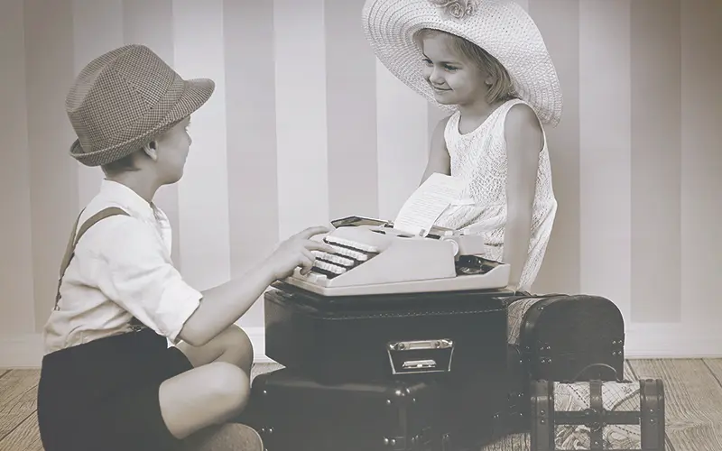 A Free Retro Photoshop Action Preview On An Image Of A Girl And A Boy