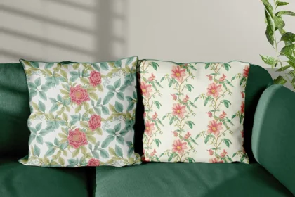 A preview of the floral patterns included in the bundle used as pillow covers