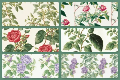 A collage of the floral patterns included in the bundle.