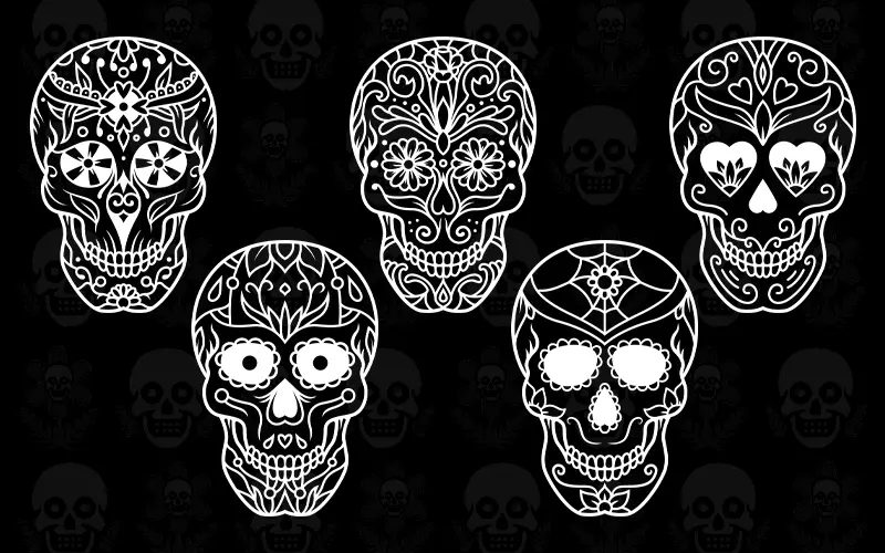 A preview of the free sugar skull candy images included in the vector skulls bundle.