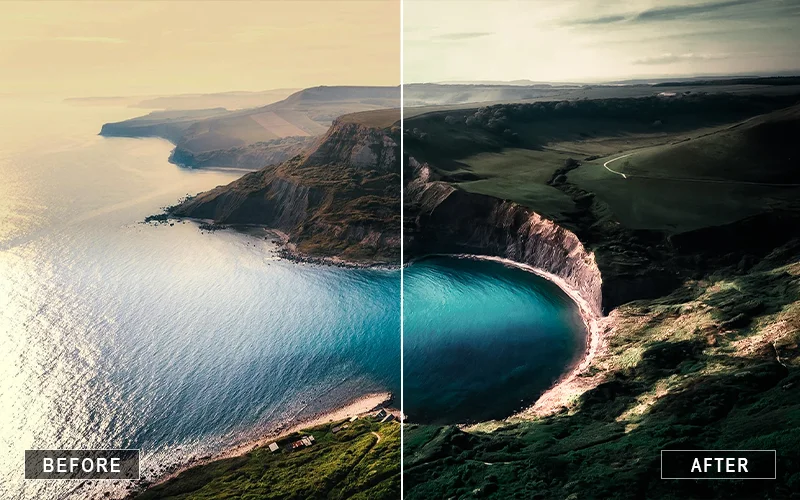 before and after using Landscape photoshop action