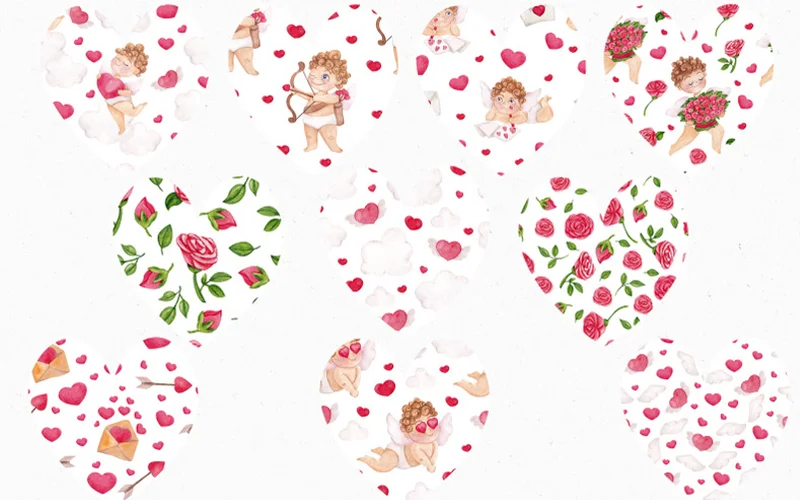 beautiful design with heart shapes and cupid
