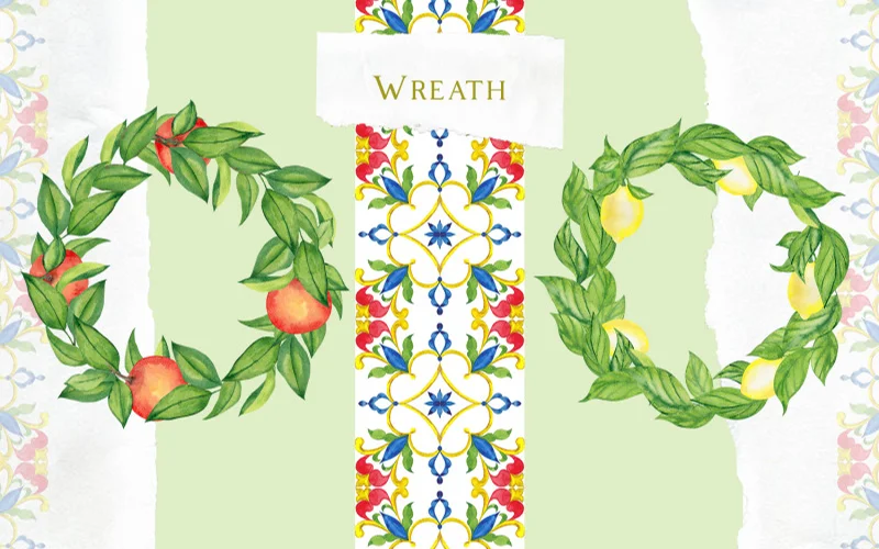 wreath pattern with fruits on it
